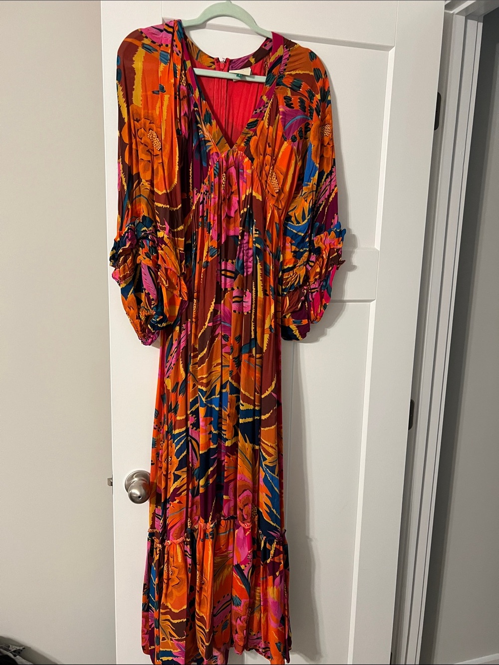 FARM Rio Orange Floral Maxi Dress with Pink & Blue Accents